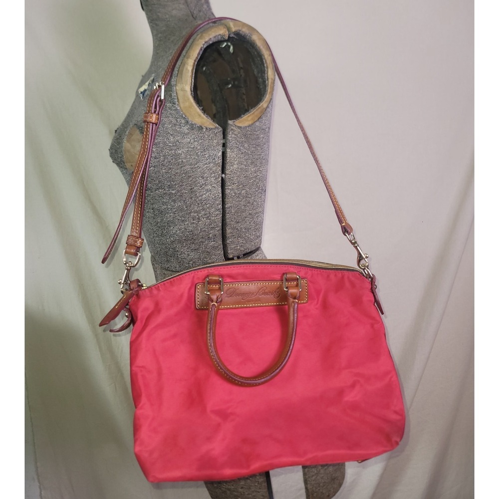 VTG Y2k Dooney & Bourke Satchel Purse Handbag Red Leather Florentine Nylon